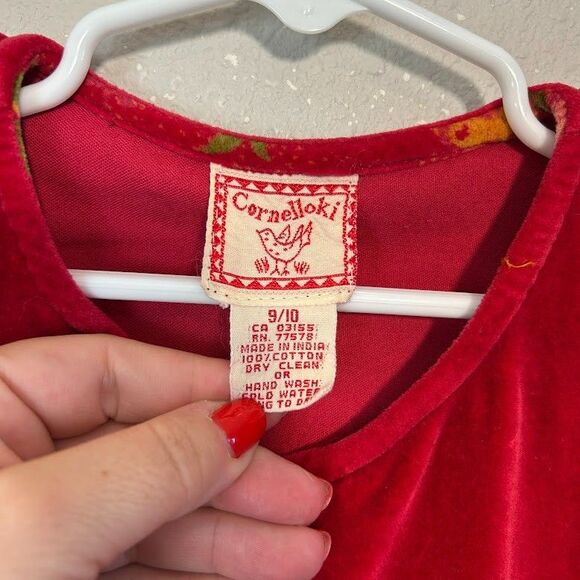 VTG 90s April Cornell Girls Cornelloki Velvet Jacket 9/10 Red Floral Trim - Picture 9 of 9